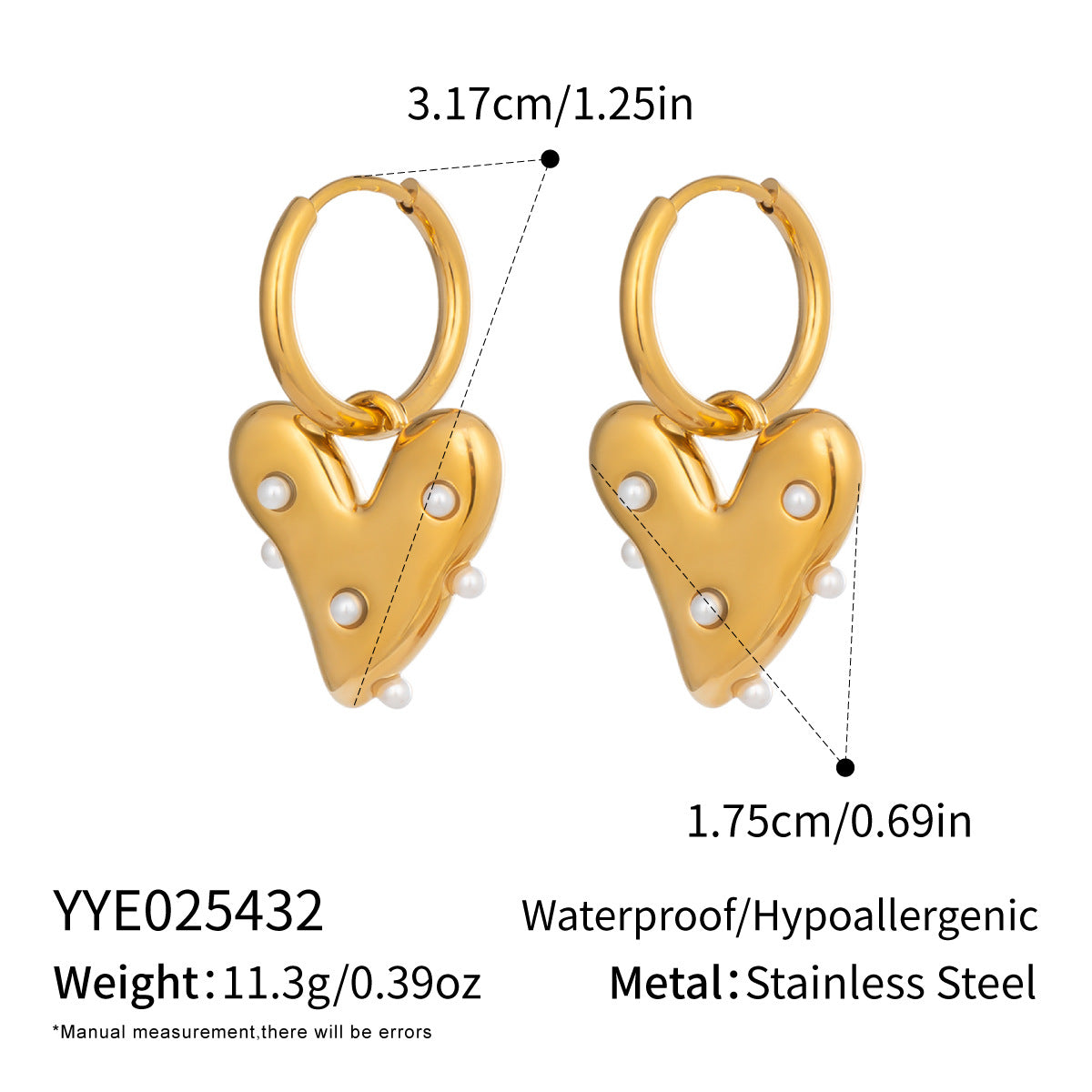 18K Gold Plated Heart Earrings